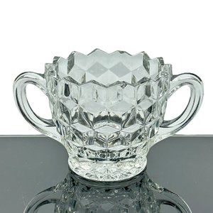 Colony Whitehall Clear Cubist Elegant Glass Open Sugar Bowl Double Handle VTG‎